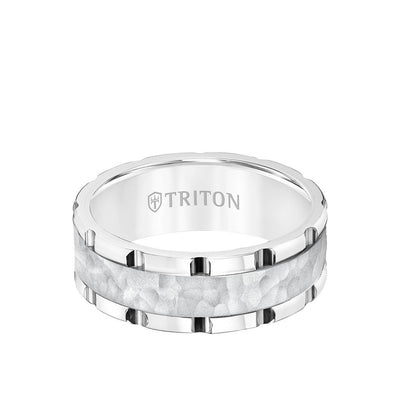 8MM Tungsten Carbide Ring - Hammered Center and Link Edge