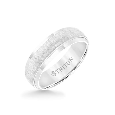 7MM Tungsten Carbide Ring - Brushed Vertical Center and Round Edge