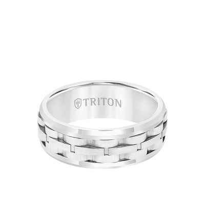 8MM Tungsten Carbide Ring - Brushed Link Center and Bevel Edge