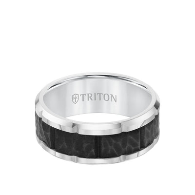 9MM Tungsten Carbide Ring - Black Sandblasted Center and Bevel Edge
