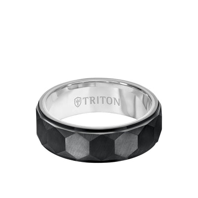 7MM Tungsten Carbide Ring - Faceted Hexagon Pattern and Step Edge