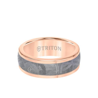 8MM Rose Tungsten Carbide Ring - Meteorite Insert and Round Edge