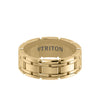 8MM 14K Gold Ring - Satin Finish Stitch Design and Flat Edge