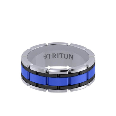 8MM Tungsten Carbide Ring - Ceramic Center Stitch Design