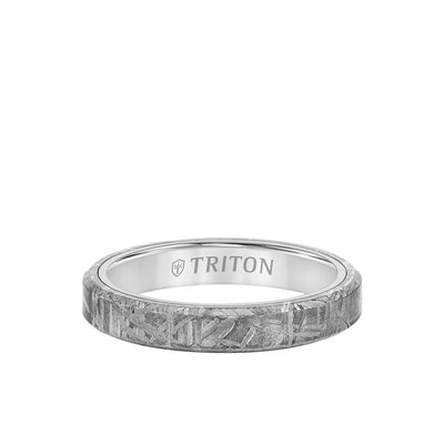 4MM Tungsten Carbide Ring - Meteorite Flat Profile with Bevel Edge