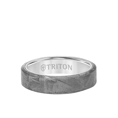 6MM Tungsten Carbide Ring - Meteorite Flat Profile and Bevel Edge