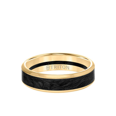 6MM 14K Gold Ring + Forged Carbon - Channel Center & Bevel Edge
