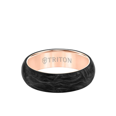6MM 14K Gold Ring + Forged Carbon - Dome Profile with 14K Gold Interior
