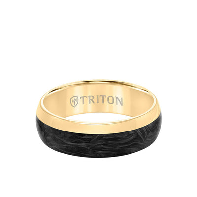 7MM 14K Gold Ring +Forged Carbon - Dome Profile with Asymmetrical Channel