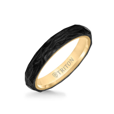 4MM Forged Carbon + 14K Gold Ring - Faceted Profile with Bevel Edge and 14K Gold Interior