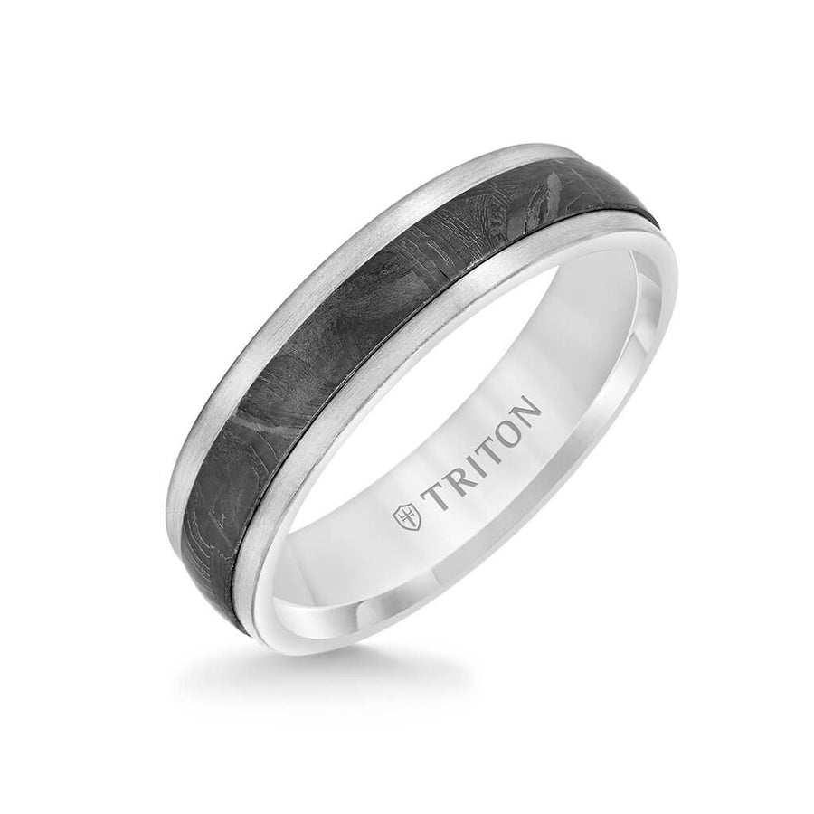 5.5MM Meteorite +14K Gold Ring - Flat Profile with Step Edge