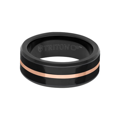 8MM Tungsten Carbide Ring - Ceramic Inlay with Center Line and Broken Edge