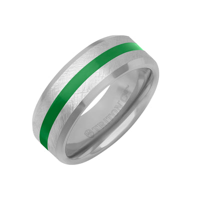 8MM Tungsten Carbide Ring - Center Ceramic Channel and Bevel Edge