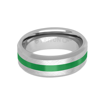 8MM Tungsten Carbide Ring - Center Ceramic Channel and Bevel Edge