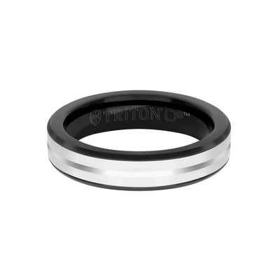 5MM Tungsten Carbide Ring - Ceramic Inlay with Center Line and Broken Edge