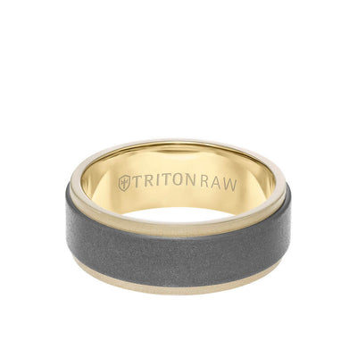 8MM Tungsten RAW+ 18K Matte Gold Ring - Sandblasted Center and Step Edge