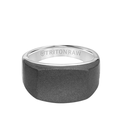 12MM Tungsten RAW Silver Signet Ring
