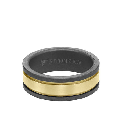 8MM Tungsten RAW + 14K Matte Yellow Gold Ring with Flat Edge
