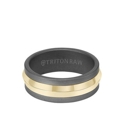 8MM Tungsten RAW+ 14K Bright Gold Ring with Knife Edge
