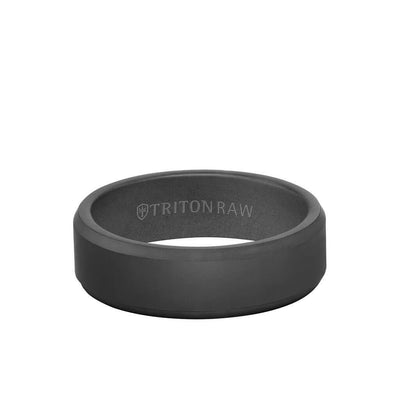 7MM Tungsten RAW Black DLC Ring - Matte Finish and Bevel Edge
