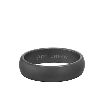 6MM Tungsten RAW Black DLC Ring - Dome Profile and Rolled Edge