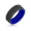8MM Tungsten RAW Black DLC Ring - Faceted Pattern, Ceramic Interior and Bevel Edge