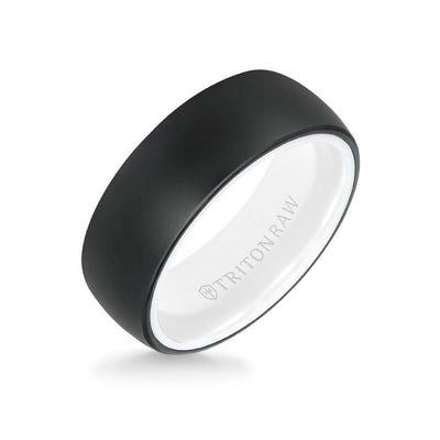 8MM Tungsten RAW Black DLC Ring - Dome Profile, Ceramic Interior and Flat Edge