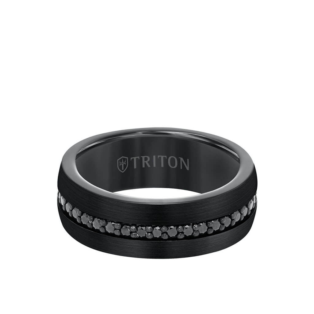 8MM Tungsten Sapphire Eternity Ring - Satin Bright Finish and Bevel Edge