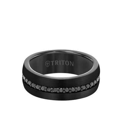 8MM Tungsten Sapphire Eternity Ring - Satin Bright Finish and Bevel Edge
