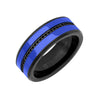 8MM Tungsten Carbide Ring - Ceramic Inlay with Eternity Black Sapphires and Broken Edge
