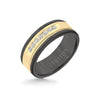 8MM Black Tungsten Carbide Ring - White Diamonds 14K Yellow Gold Insert with Round Edge