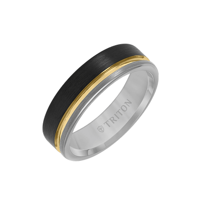 Mens Grey & Yellow Tungsten Wedding Ring