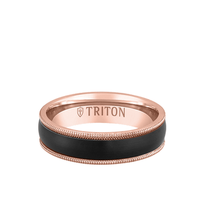 6MM 14k Gold Ring + Black Titanium Inlay with Milgrain Edge