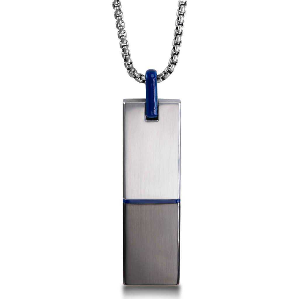 Men's Sterling Silver Flat Edge Dog Tag w/ Box Link Chain