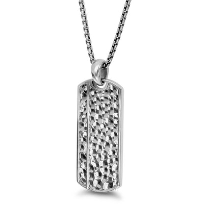 Silver Dog Tag 26 Necklace with Hammer Finish - Triton Jewelry