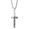 Rogue 26'' Silver Cross Necklace with Damascus-inspired Pattern and Satin-Finish