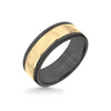 8MM Black Tungsten Carbide Ring - Linear 14K Yellow Gold Insert with Round Edge
