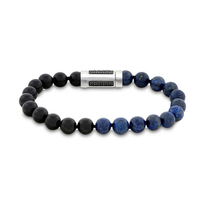 Blue Lapis & Black Onyx Beaded 8.5" Bracelet with Black Spinel