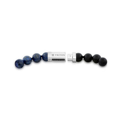 Blue Lapis & Black Onyx Beaded 8.5" Bracelet with Black Spinel