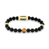 Brown Tiger Eye & Black Onyx Bead 8.5" Bracelet with Gold Plated Nugget Rondels & Black Spinel