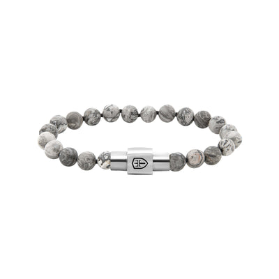 Grey Jasper Beads With Black Rhodium Plated Magnetic Closure