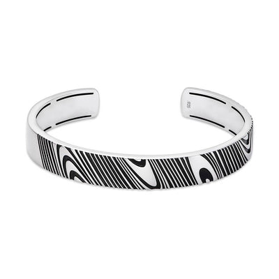 Rogue 10mm Satin-Finish Silver Cuff with Damascus-inspired Pattern
