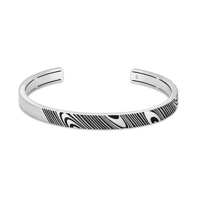 Rogue 7mm Satin-Finish Silver Cuff with Damascus-inspired Pattern