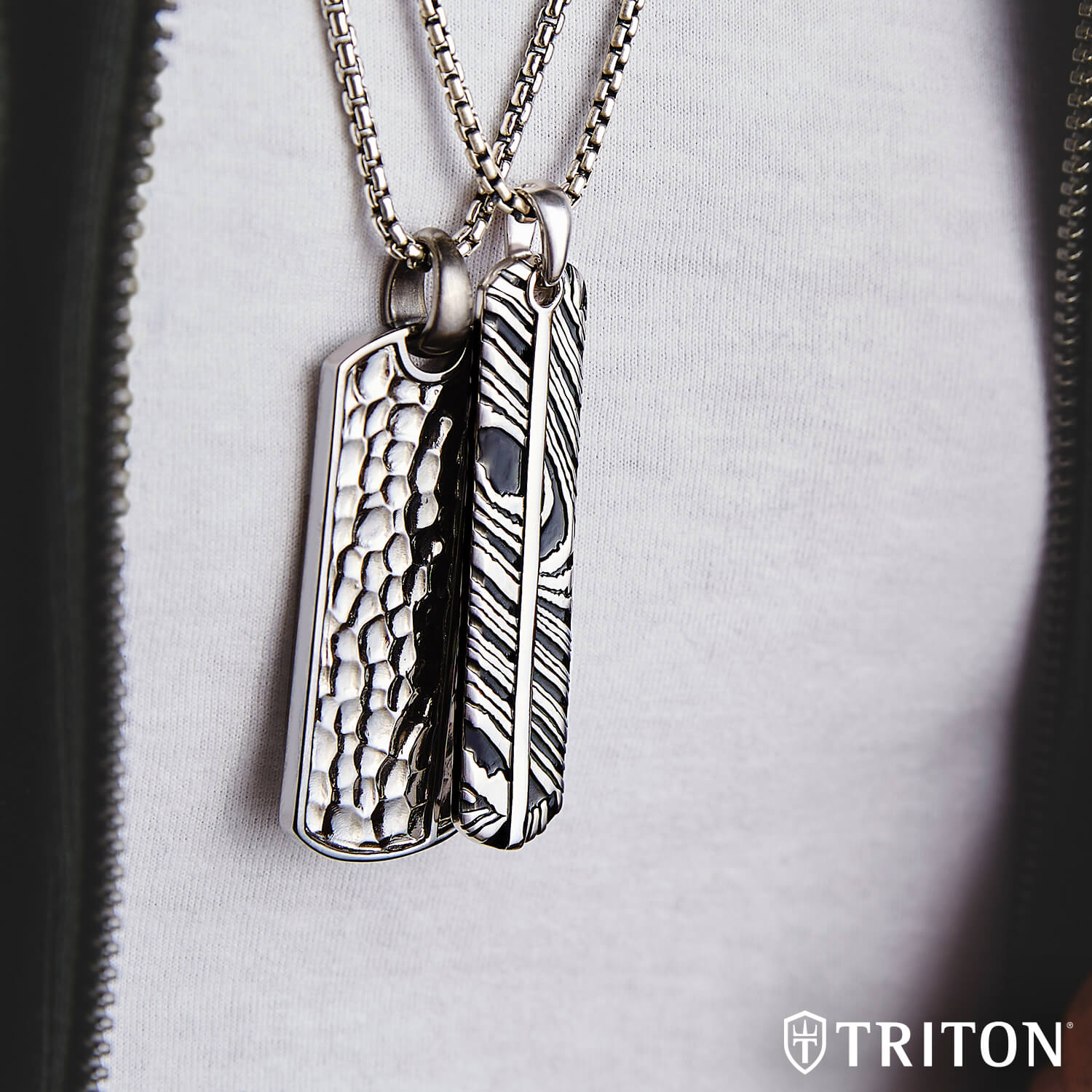 Silver Dog Tag 26 Necklace with Hammer Finish - Triton Jewelry