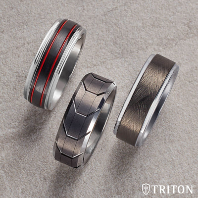 8MM Tungsten Carbide Ring - Gunmetal Tire Tread Center and Bevel Edge