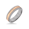 6MM Grey Tungsten Carbide Ring - Herringbone 14K Rose Gold Insert with Round Edge